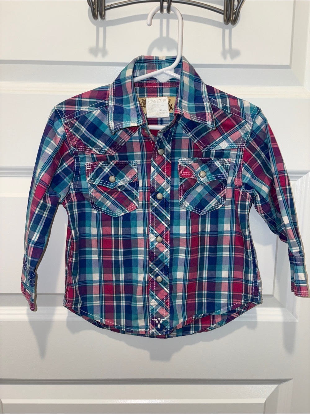 Wrangler Plaid Western Snap Shirt - Blue & Pink